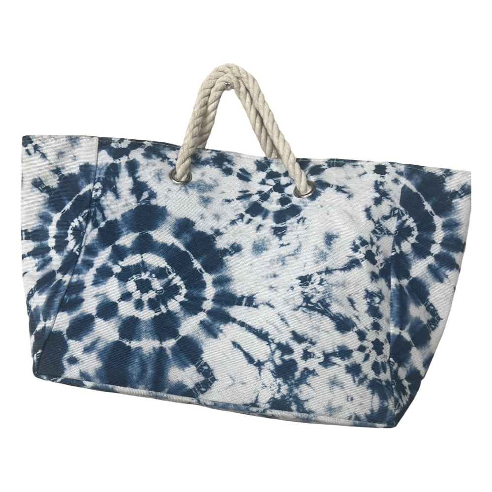 Blue and White Tie Dye Beach Tote w/Rope Handles